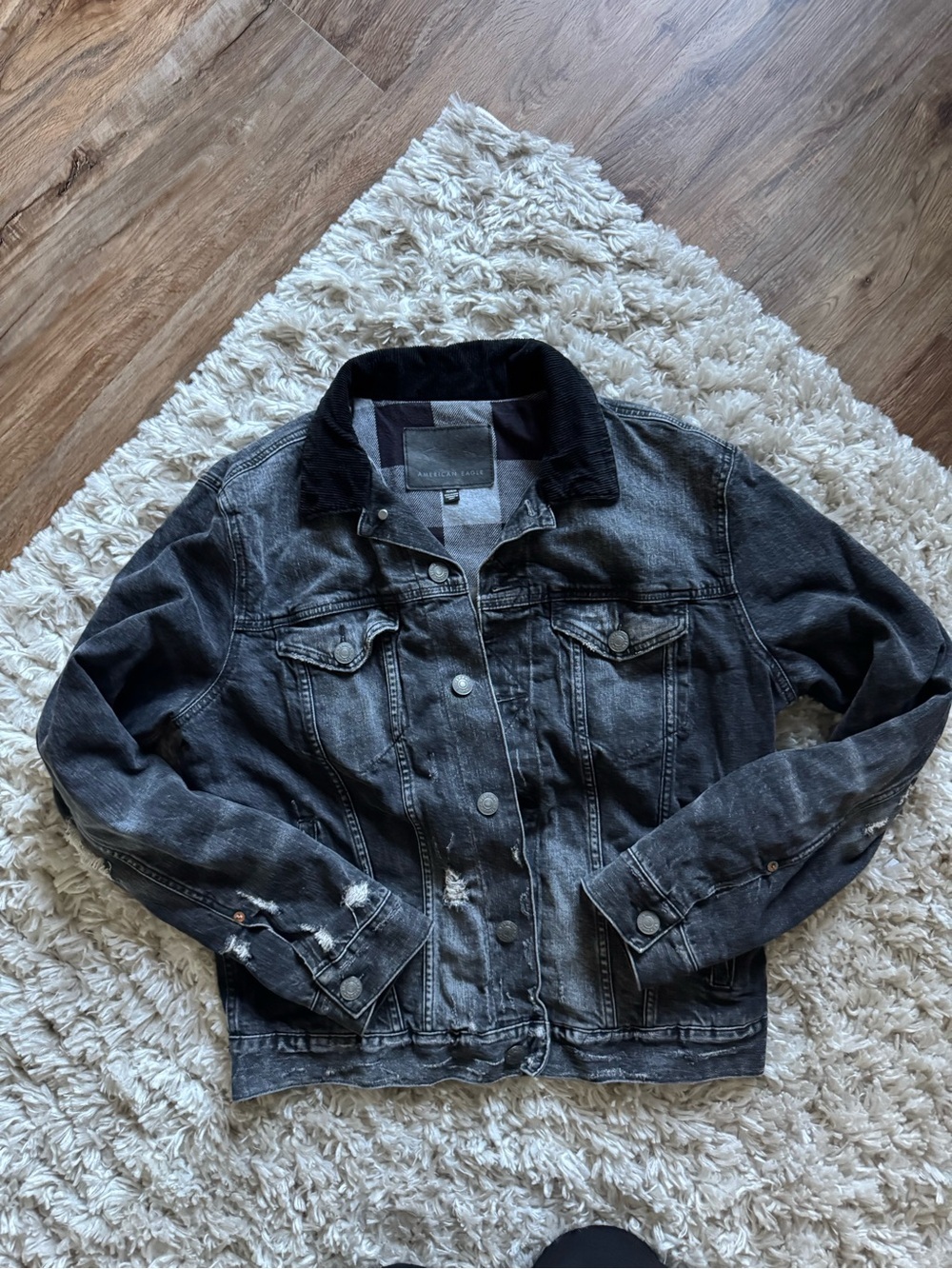 American Eagle Outfitters Distressed Black Jean Jacket